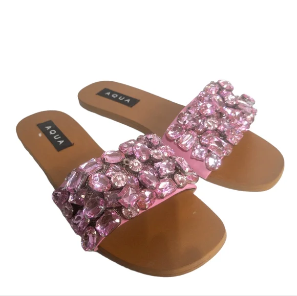 Aqua Paris Embellished Slide Sandals Pink 8.5 - Picture 3 of 6